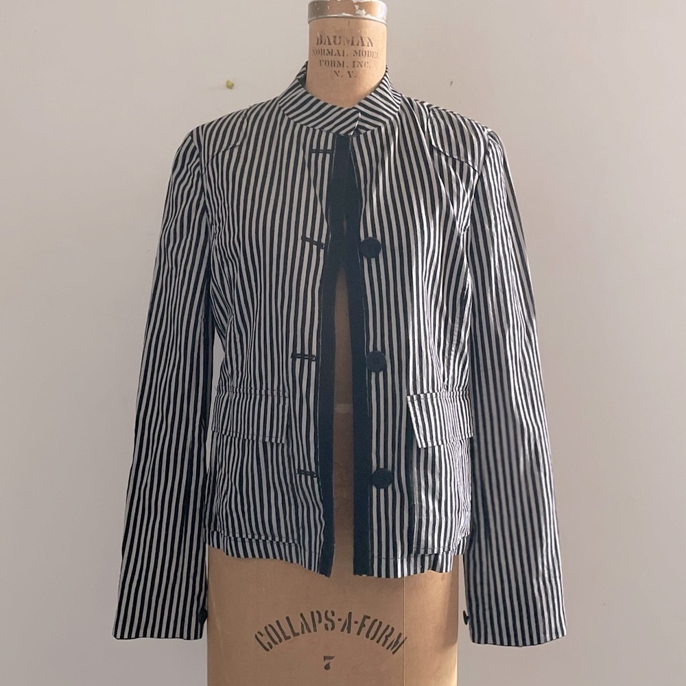 [EMPORIO ARMANI] Black Grey Linen Strips Jacket
